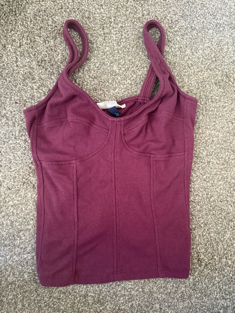 Universal Thread Ribbed Built-In Cup Tank Top in Burgundy